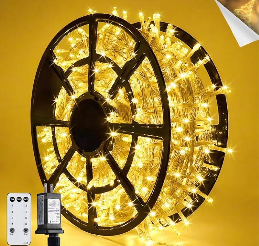 JMEXSUSS 168FT 600 LED Christmas Lights Outdoor Waterproof Clear Wire Indoor String Lights for Outside Warm White Christmas Tree Lights Plug in for Bedroom Wedding Party Valentines Decor