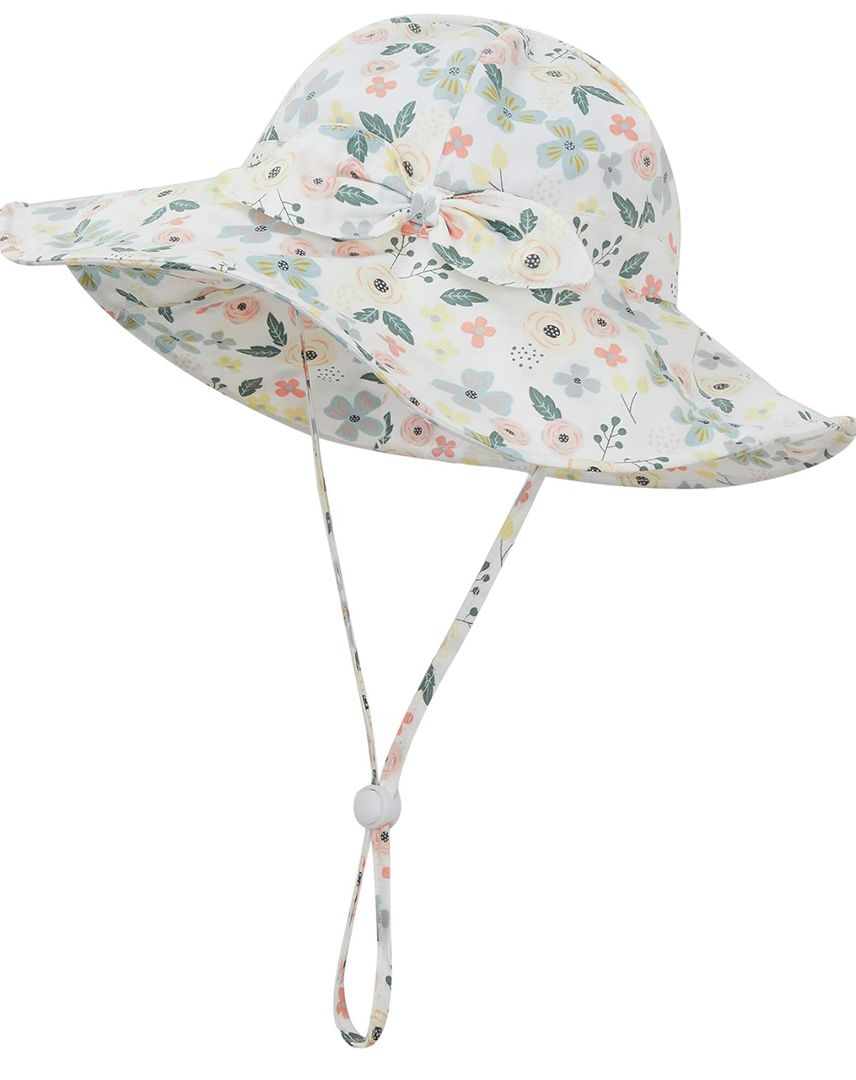 Baby Girl Sun Hat Summer Beach Hats with UPF 50+ Toddler Infant with Wide Brim Strap Outdoor Bucket Hat