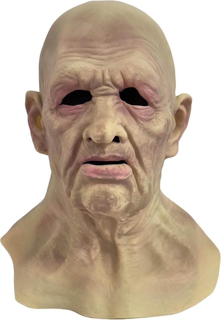 Realistic Latex Old Man Full Head Cover Mask Grandpa Wrinkle with Neck for Halloween Cosplay Horror Party Theater Performance