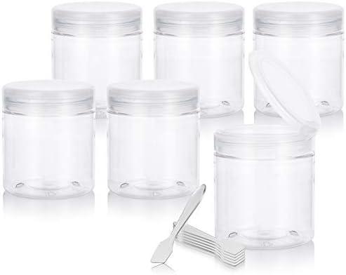 8 oz Clear PET Plastic Refillable Jar with Clear Natural Flip Top Cap (5pack) + Spatulas