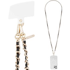 Case-Mate Crossbody Phone Lanyard [Works with All Phones] Hands-Free Strap - Leather Cell Phone Charm - Neck Chain Holder for iPhone 17 Pro Max/16 Pro Max/15/14/13/S25 Ultra - Gold Chain Black Leather