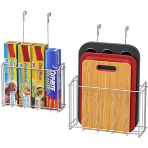 Simple Houseware Over the Cabinet Door Organizer Holder 2 Pack 13.5" Wx4.25 Dx18.5 H and 12.5" Wx3.6 Dx18.5 H Silver