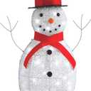 Pre-Lit Metal Snowman with Top Hat Christmas Decoration with Bright LED Lights, Outdoor Holiday Lawn Decoration, White with Red Scarf