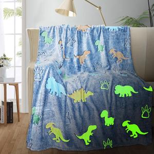 TEHALK Dinosaur Glow in The Dark Blanket for Kids, Toddler Blanket for Boys, Dinosaur Gifts for Boys/Kids, Soft Fleece Blanket Throw, Birthday Gifts 40"x60"