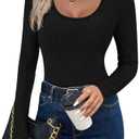 Ekouaer Women's Scoop Neck Shirts Long Sleeve Top Basic Ribbed Tee Lightweight Thermal Undershirt Slim Fit Pullover Sweater, Medium