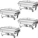Chafing Dish Buffet Set 4 Pack 8QT Stainless Steel Food Warmer Chafer Complete Set with Water Pan, Chafing Fuel Holder for Party Catering