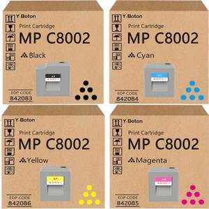 High Yield MP C8002 MP C6502 Toner Cartridge Set 4 Pack | 842083 842084 842085 842086 Toner Compatible Replacement for Ricoh MPC8002 MPC6502 C6502SP C8002SP Printer
