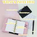 Koqye A7 Leather Binder 6-Ring with Zipper Pocket, Include Dividers & Refills Stickers, Black Refillable Planner Cover with Pockets (Black & Pink)