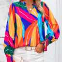 MASCOMODA Womens V Neck Floral Long Sleeve Tops 2025 Summer Casual Loose Puff Sleeve Chiffon Boho Work Blouse Dressy T Shirts (M)