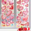6 Sheets Red Pink Love Heart Window Clings Valentines Window Clings for Glass Windows Waterproof Electrostatic Cling Rose Bow Heart Window Stickers for Anniversary Store Mall Valentines Windows Decor
