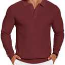 COOFANDY Mens Knit Polo Shirts Long Sleeve Sweater Casual Polo Shirts Lightweight Collared T Shirts, Wine Red, Medium