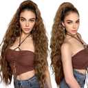 HOOJIH Ponytail Extension, 34 Inch Extra Long Drawstring Ponytail Clip in Pony Tails Hair Extension Flurry Wavy Ponytails Soft Upgraded Synthetic Fiber Fake Ponytail Hairpiece for Women - Mocha Melt