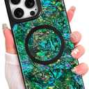 AIGOMARA Magnetic Rectangle for iPhone 16 Pro Case, Compatible with Magsafe Luxury Sparkle Opalescent Pearl for Women Girls Glossy Glitter Protective Phone Case with Screen Protector, Green