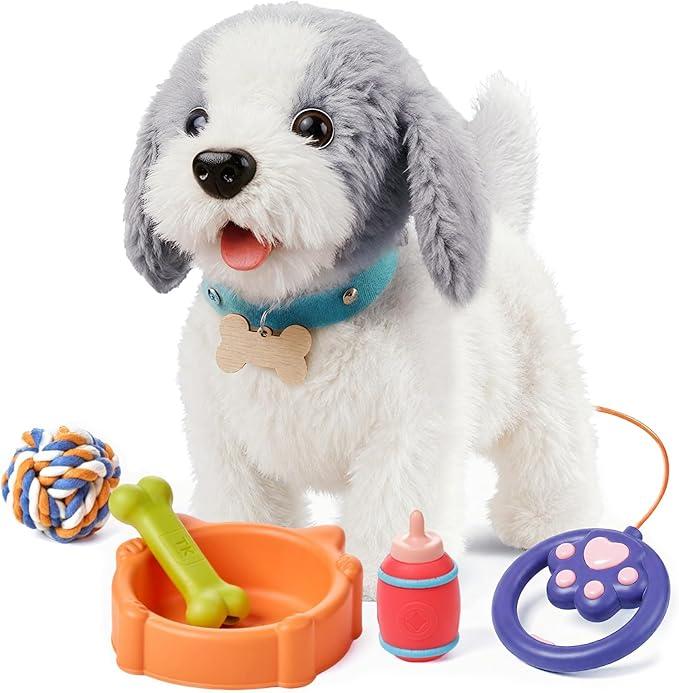 OR OR TU Walking Barking Toy Dog with Remote Control Leash, Plush Puppy Electronic Interactive Toys for Kids, Shake Tail,Pretend Dress Up Realistic Stuffed Animal Dog Age 3 4 5 6+ Years Old Best Gift