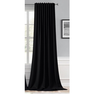 MIULEE Back Tab Blackout Curtains 120 Inch Long 1 Panel for Living Room Bedroom Privacy, Halloween Black Rod Pocket/Pinch Pleated Extra Long Thermal Insulated Room Darkening Light Blocking Drapes Black