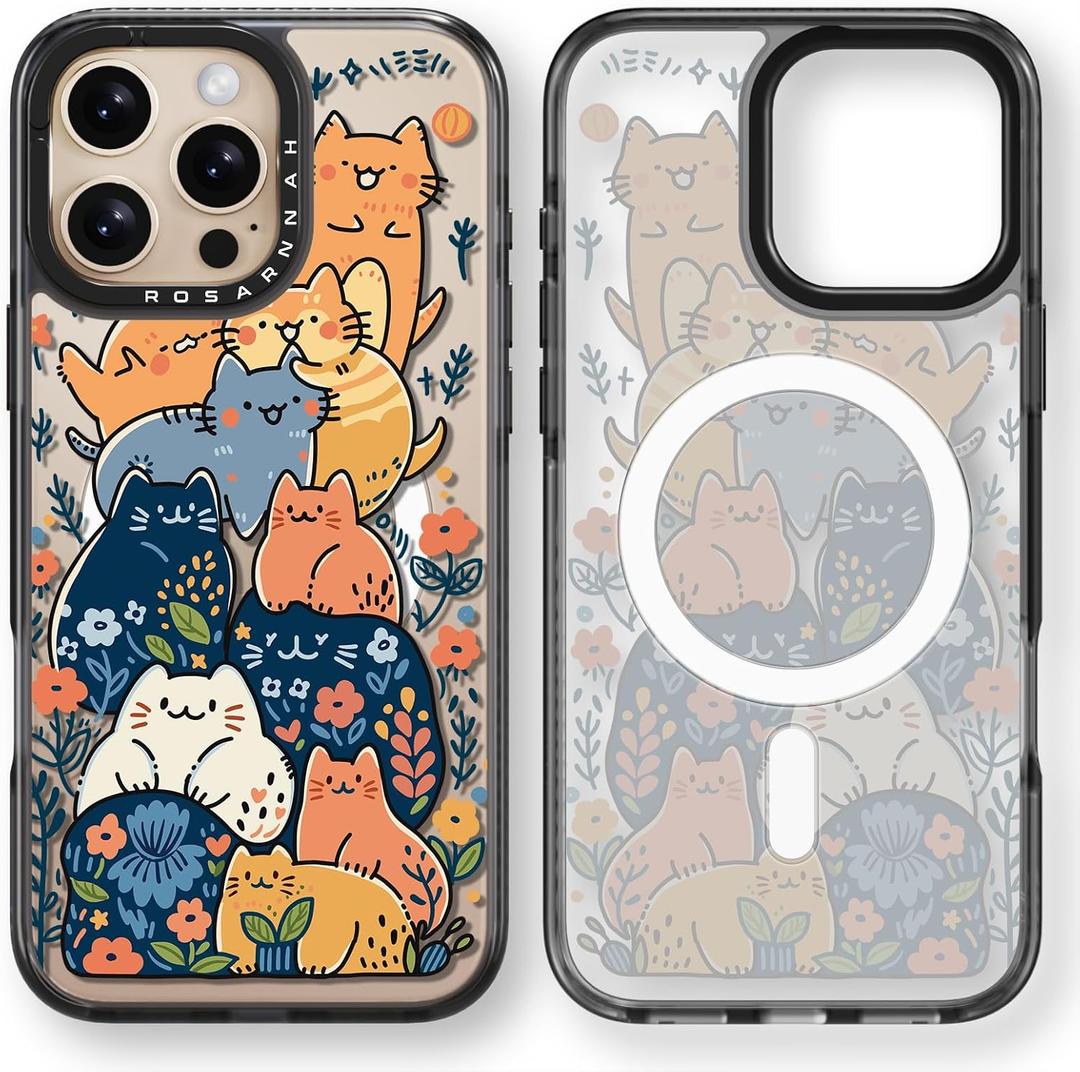Rosarnnah Magnetic for iPhone 16 Pro Max Magsafe Case Cute - Durable Shockproof 6.6 ft Drop Impact Phone Case - Black Funny Cats Party Design for iPhone 16 Pro Max 6.9"
