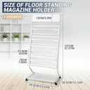 4-Tier Rolling Magazine Rack, White, 23.42"x15.15"x51.57"