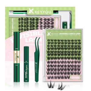 KEYYOU Fairy Chispa Lash Clusters Kit Lash Extension Kit D Curl 120Pcs Eyelash Extension Kit Wispy Natural Invisible Band Lash Kit with Waterproof DIY Lash Kit at Home(Fairy ChispaD818MIX)