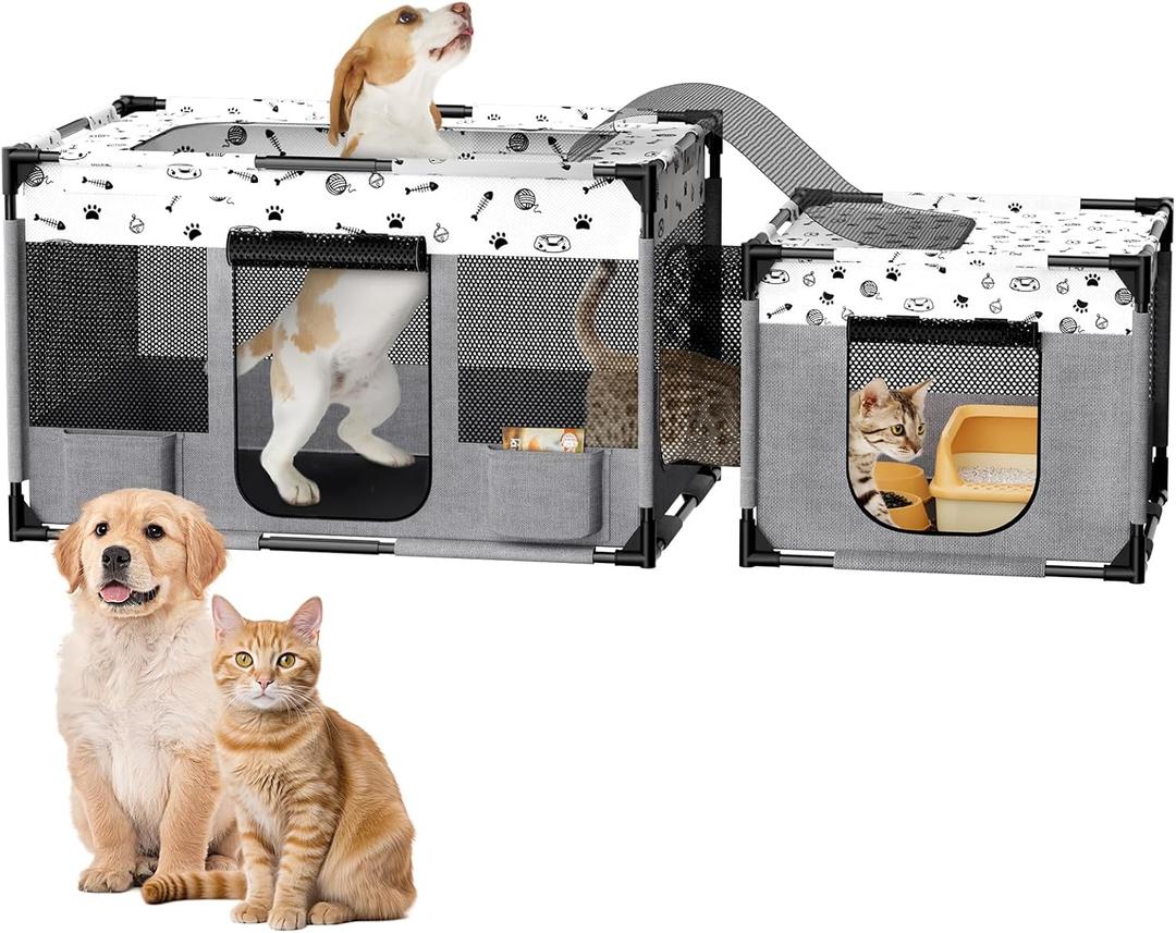 Portable Cat Playpen, PVC Pipe Reinforced Kitten Dog Pet Playpens for Indoor Cats Enclosed, Foldable Puppy Doggy Play Pen Outdoor, Kennel Tent Cage Crates, Zipper Top Cover(39"x24"x22")