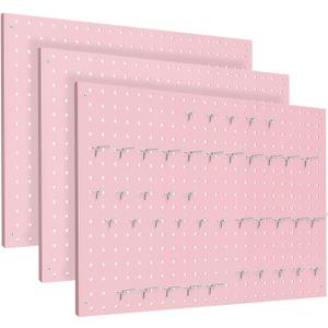 Peg Board, 3 Pack Metal Pegboard Panels Pink Pegboards Wall Organizer with Frame Large Heavy Duty Peg Board with Hooks for Walls Home, Garage Tool Storage, Office, Craft Room, Kitchen 24”×16”