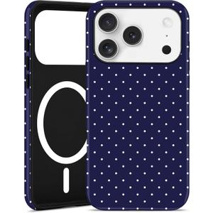 Jusy Compatible with MagSafe Polka Dot Case for iPhone 14 Pro Max, Cute Aesthetic Polka Dots Magnetic Phone Case, Soft TPU and Hard PC Protective Phone Cover for Women Girls (Matte), Navy Blue