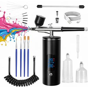 Airbrush Kit with Air Compressor, 48 PSI High-Pressure Cordless Airbrush, 6000mAh Rechargeable, 3-Speed, Dual-Action, 0.2/0.3/0.5 mm Nozzles & 3 Cups, Non-Clogging for Painting, Models, Cake & Makeup