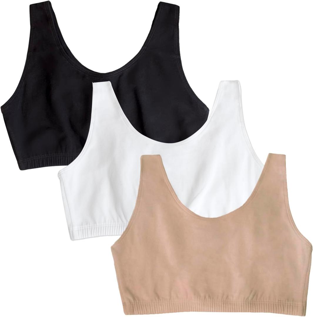Fruit of the Loom Women's Multi-Pack Tank Top Style Sports Bra (44, White/Sand/Black)