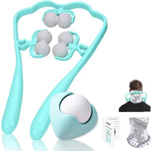 Neck Massager& Massage Ball Set, Neck Massager for Pain Relief deep Tissue, Handheld Neck and Back Massager Body Foot Roller