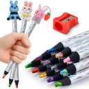 FilmHOO Art Supplies for Kids Classroom,12 Rainbow Colored Pencils With Cute Pencil Cap, sharpener, Arts And Crafts 4-12 Year Old Party Favors, Girl Gifts Trendy Stuff (silvery)