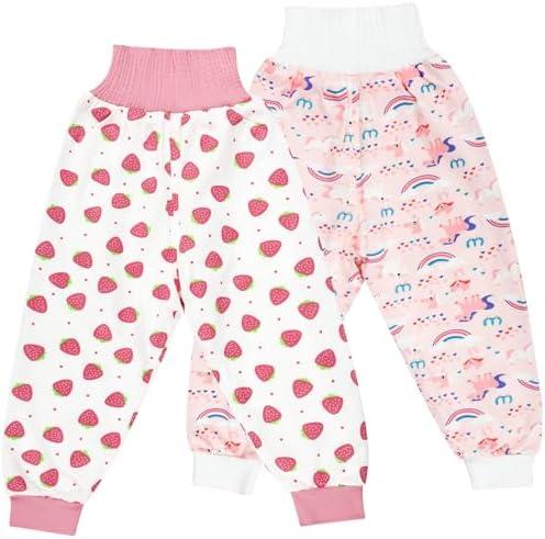 MooMoo Baby Waterproof Diaper Pants for Potty Training 2 Packs Nighttime Diaper Pants for Girls, M