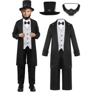 Deluxe Kids Abraham Lincoln Costume Boys Presidents Day Costume Halloween Cosplay Dress Up (8-10 Years)