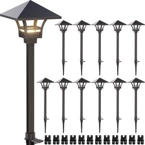 SUNVIE 12-Pack LED Low Voltage Pathway Lights 5W Warm White with Connectors, 5.98"L x 5.98"W x 20.7"H