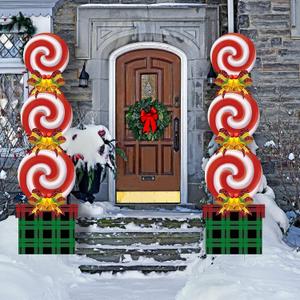 Queekay Christmas Candy Decorations Plastic Outdoor Xmas Candyland Christmas Decorations Xmas Stake Yard Stakes for Home Lawn Pathway Candyland Themed Party(2 Sets)