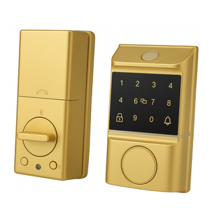 Security Smart Lock, Fingerprint Keyless Entry Door Lock, Front Door Smart Lock Deadbolt Semiconductor Recognition Virtual Password 5 Unlocking Way Easy to Install Electronic
 (Gold)