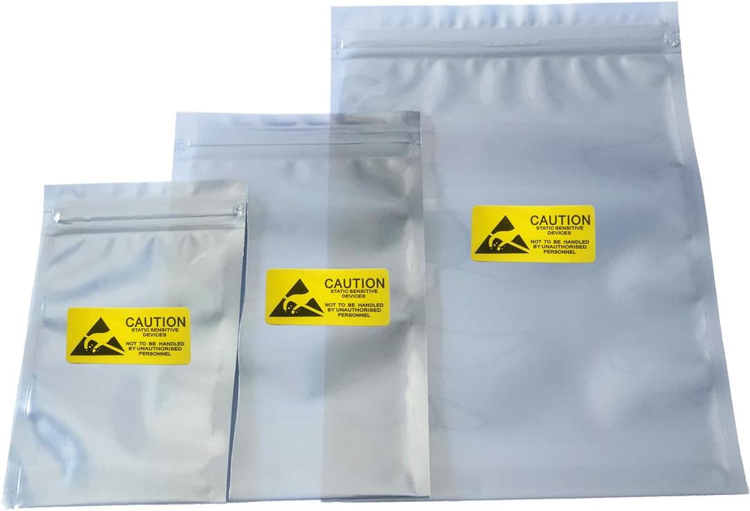Anti Static Bags, ESD Bags, 100pcs Mixed Sizes Antistatic Resealable Bag for 3.5 Hard Drive, 2.5 Solid State Drive with Labels, ESD Shielding Bag for Varieties of Electronic Device