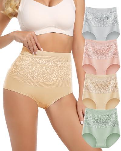 MEIYATING Women's Cotton Underwear Super Stretchy High Waisted Postpartum Tummy Control Ladies Panties Briefs 4 Packs M