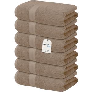 Avalon Towels Luxury Hand Towels (Pack of 6) Size 16x28 Inches - Premium Cotton, Soft and Highly Absorbent Hand Towels for Bathroom, 600 GSM Face Towels, Hotel & Spa Quality, Quick Dry (Beige)