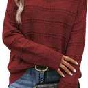 SHEWIN Women's Sweaters Crew Neck Crochet Sweater Lightweight Knit Long Sleeve Tops Shirts Loose Fit Spring 2026 (Red Dahlia) L