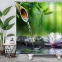 Renaiss Zen Shower Curtain for Bathroom, Water Lily Lotus Flower Blossom Bathroom, Zen Stone Bamboo Spa Spiritual Meditation Shower Curtain Set with Hooks, 72Lx72W inches