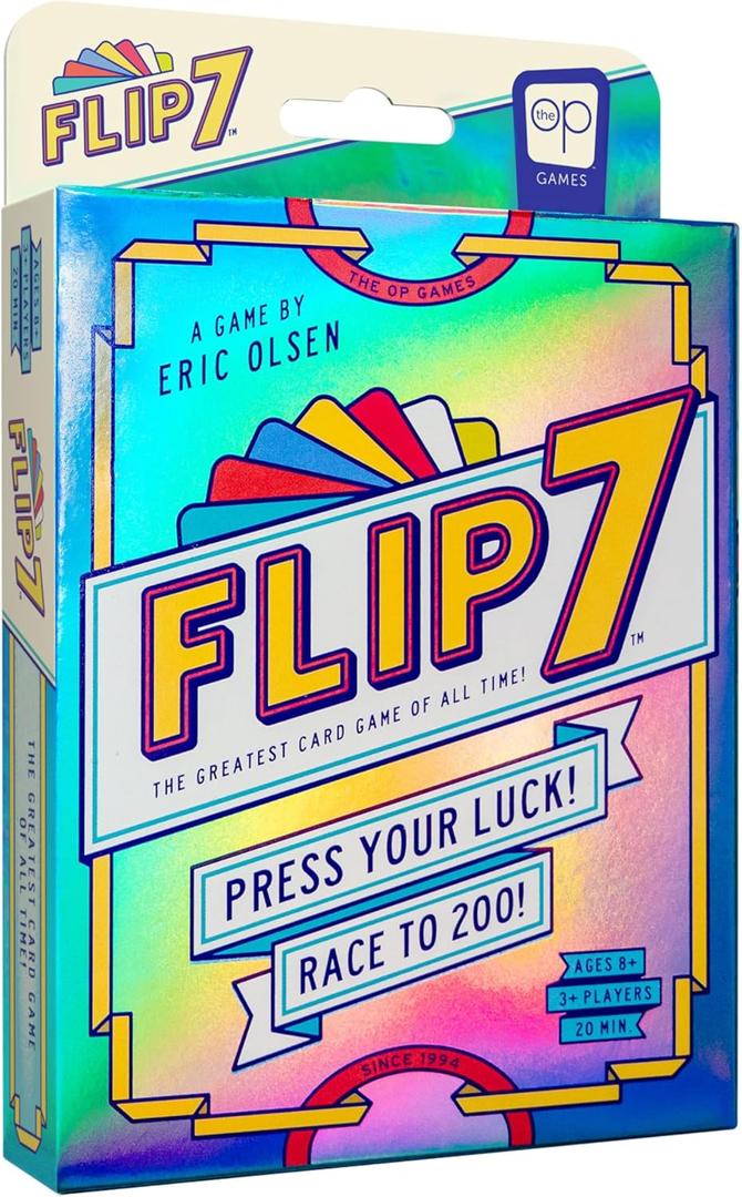 USAOPOLY Flip 7, The Ultimate Blend of Press Your Luck & Strategy, Fast-Paced Addictive Card Game,Quick to Learn & Easy to Teach,Perfect for Game Nights, 3+ Players, Ages 8 & Up, 20 Minutes Play Time