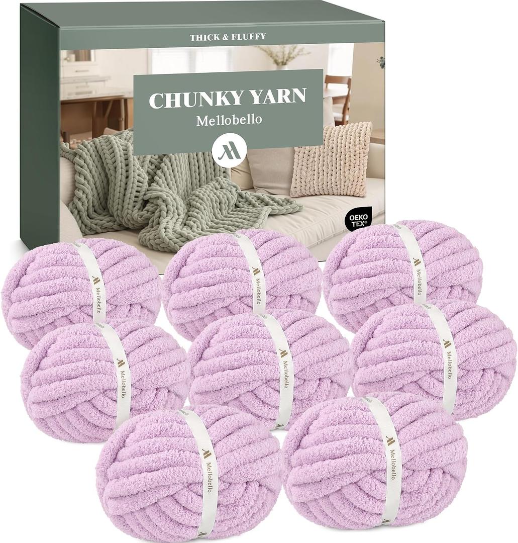 Jumbo Chunky Yarn for Hand Knitting - Super Thick Chenille Chunky Yarn for Crocheting - Extra Soft Bulky Fluffy Blanket Big Yarn 8 Jumbo Pack (27yds,8 oz Each Skein)