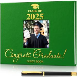 Geyoga 2025 Graduation Guest Book with Pen Graduation Guest Book 2025 Graduation Guest Sign in Book Memory Scrapbook for College Gifts Graduation, 6 x 8 Inch (Green)