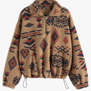 ZAFUL Women's Fashion Long Sleeve Lapel Half Zip Plain Faux Fur Sweatshirt Solid Color Crop Pullover Tops, S