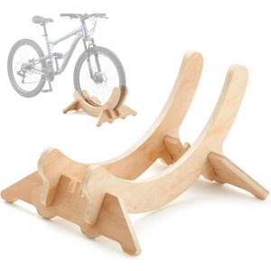 DoubleFill 1 Pack Wooden Stationary Bike Floor Stand Bicycle Indoor Storage 4 Adjustable Sizes Fit Commuter, Mountain, Road, Gravel Bikes Etc, Bike Wheel Wooden Display Stop Suitable for Home (Solid)