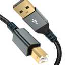 15FT USB Printer Cable, Nylon Braided High Speed USB 2.0 Type A to B Scanner Cord Compatible with HP, Canon, Epson, Brother, Dell & MIDI Cable for Yamaha Casio Digital Piano, DAC, Audio Interface (Grey)