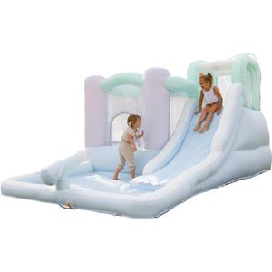 Bounceland Splash Zone Dream Wet or Dry Bounce House Water Slide, 11.5ftL x 9ftW x 6ftH, Pastel Color, Spacious Bounce Area, Splash Pool, Climbing Wall, Blower Included, Trendy Kids Outdoor Play
