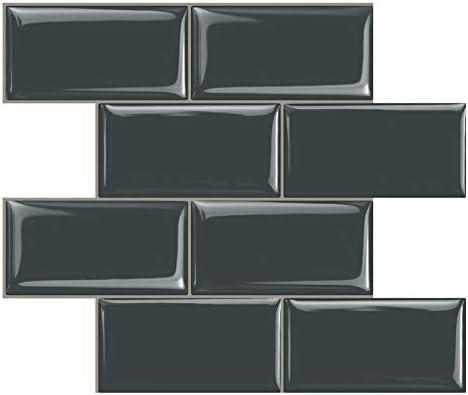STICKGOO Peel and Stick Subway Tile, Stick on Tiles Backsplash for Kitchen & Bathroom in Dark Grey (Pack of 10, Thicker Design)