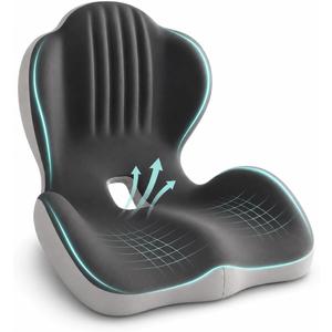 Saker Ergonomic Memory Foam Seat Cushion with Back Support, 2-in-1 Coccyx Cutout Chair Pad for Office, Car, Gaming Chair and Wheelchair, Contoured Lumbar Support for Long Sitting (Grey)