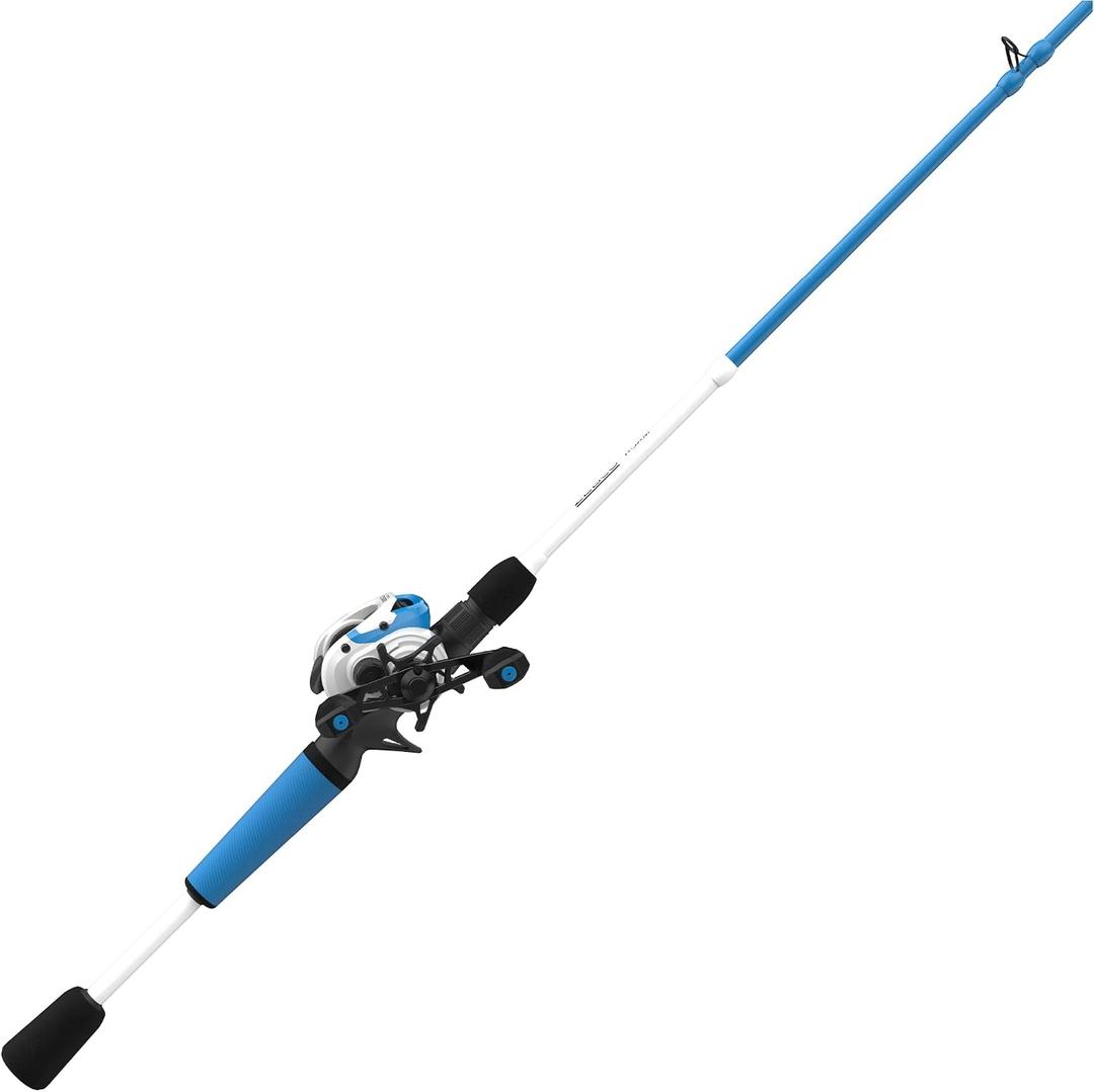 Zebco Roam Baitcast Reel and Fishing Rod Combo, 6-Foot 6-Inch 2-Piece Fiberglass Fishing Pole with Split-Grip MaxTac Rod Handle, Lightweight Graphite Frame, Right-Hand Retrieve, Size 100 Reel