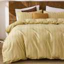 Merryword Yellow Striped Duvet Cover Set King Size, Natural Cotton Bedding Set with Zipper Closure & 8 Corner Ties, Soft Breathable Luxury Linen Like Bedding for All Seasons